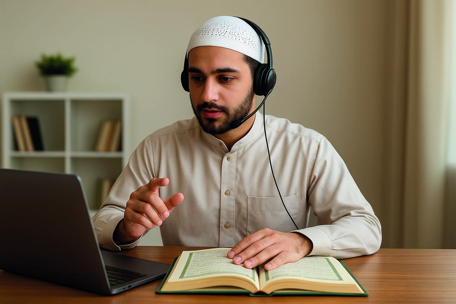 Educator explaining a lesson in an online learning session
